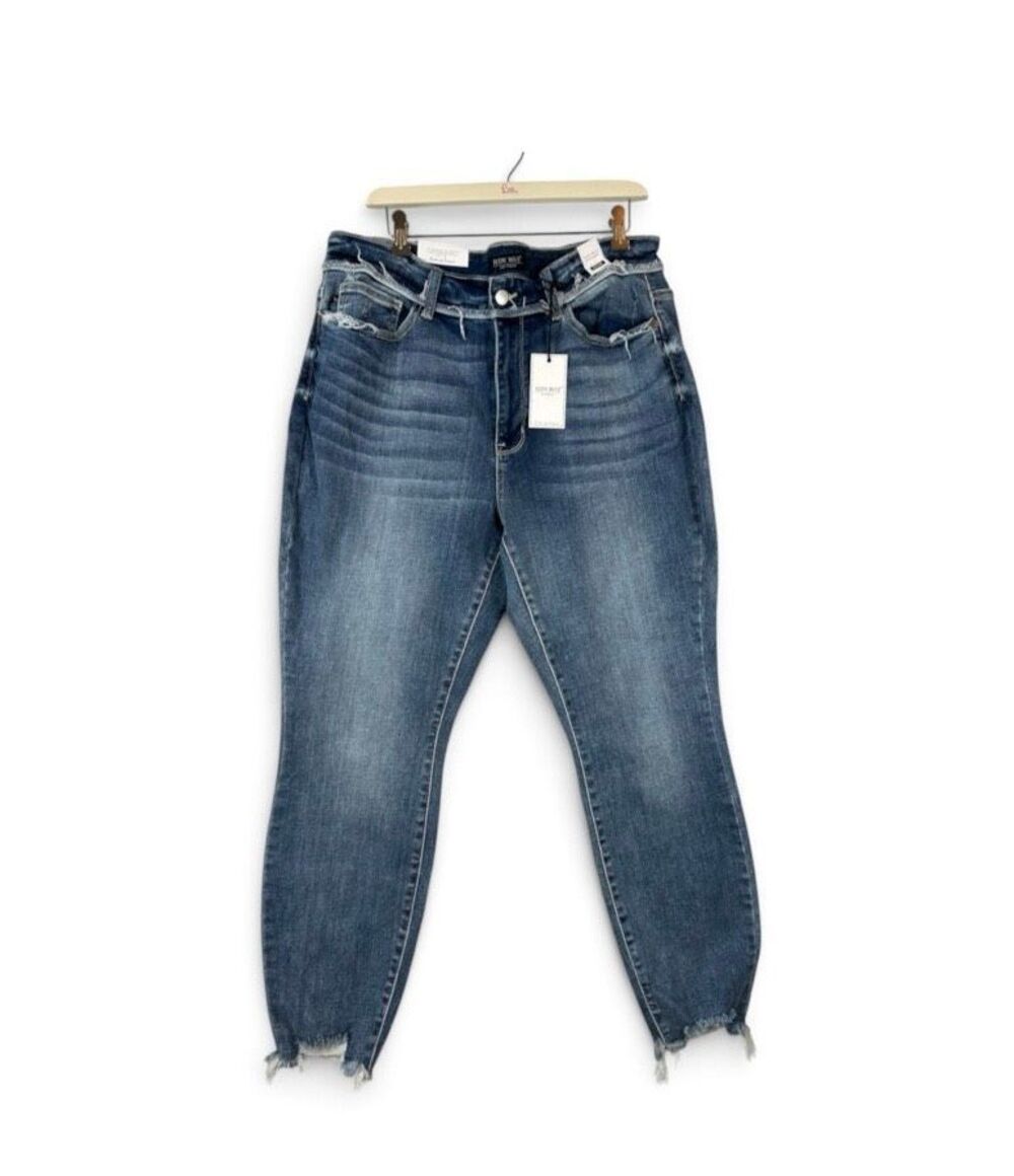 Judy Blue Mid Rise Skinny Jeans Womens 18W Raw Frayed Hem Distressed Med Wash NW